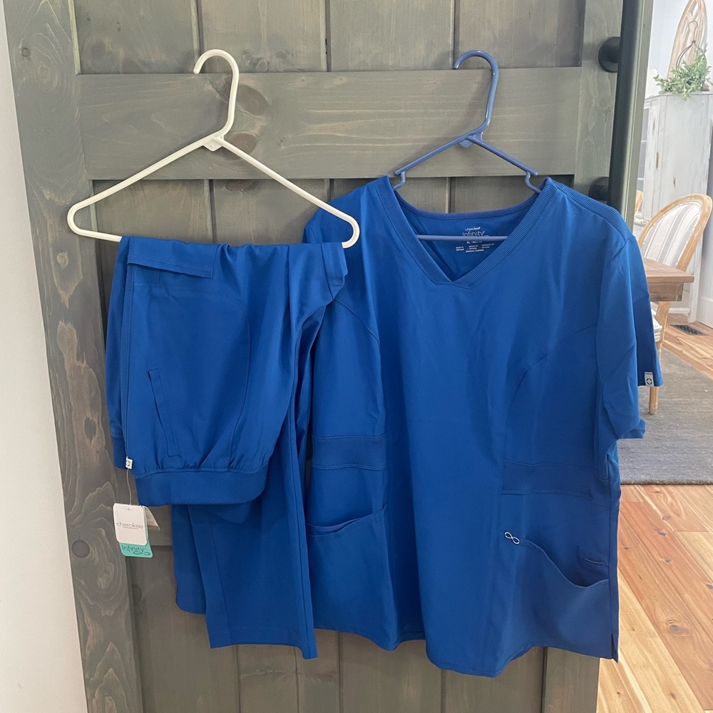Infinity SCRUB BOTTOMS ♾️.  Cherokee Royal blue contemporary ELASTIC PANTS PXL.